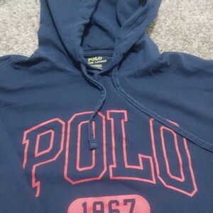 Polo Ralph Lauren Hoodie Long Sleeve Tee Mens M Navy Blue 1967 Graphic